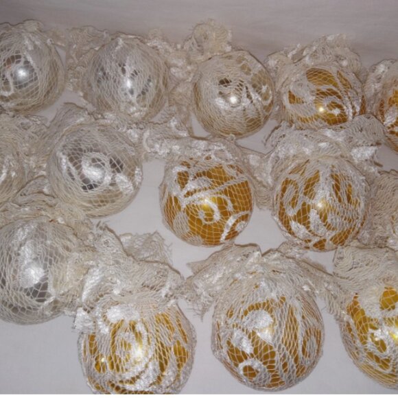 BUNDLE OF 19 Vintage Glass Christmas Balls Victorian Lace Wrapped Ornaments MCM - Picture 1 of 9
